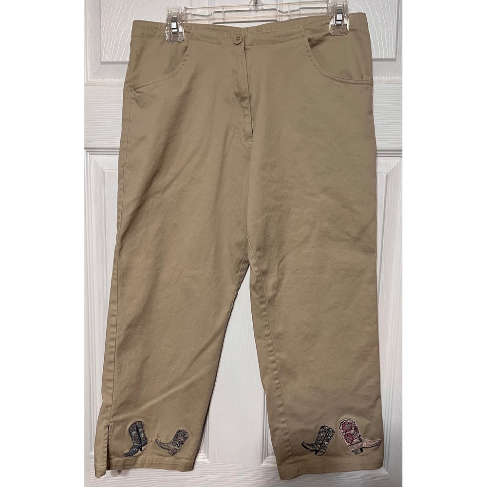 Bit‎ & Bridle Women Tan Cowboy Boot Embroidered Capris Pants Size 12